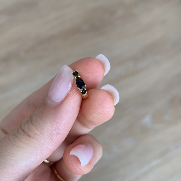 Gold plated sterling silver and black onyx hoops huggie hoop earrings - Picture 3 of 6